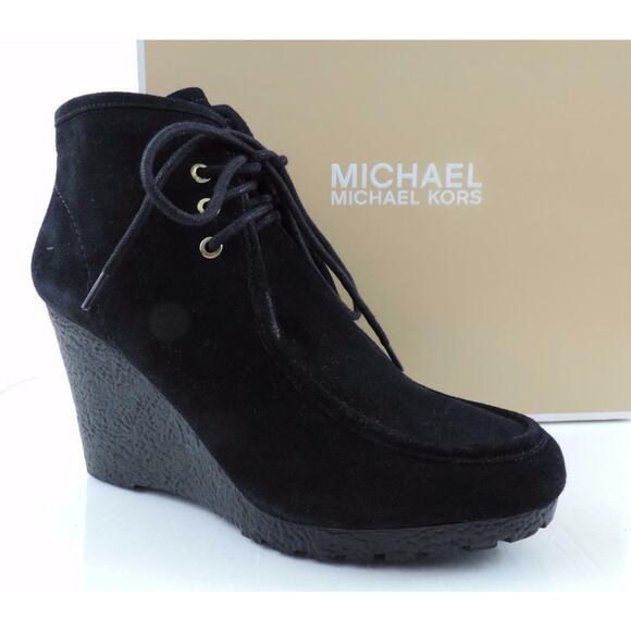 MICHAEL Michael Kors Rory Lace Up Wedge Booties Ankle Boots Suede Black Size 10 - Picture 1 of 9